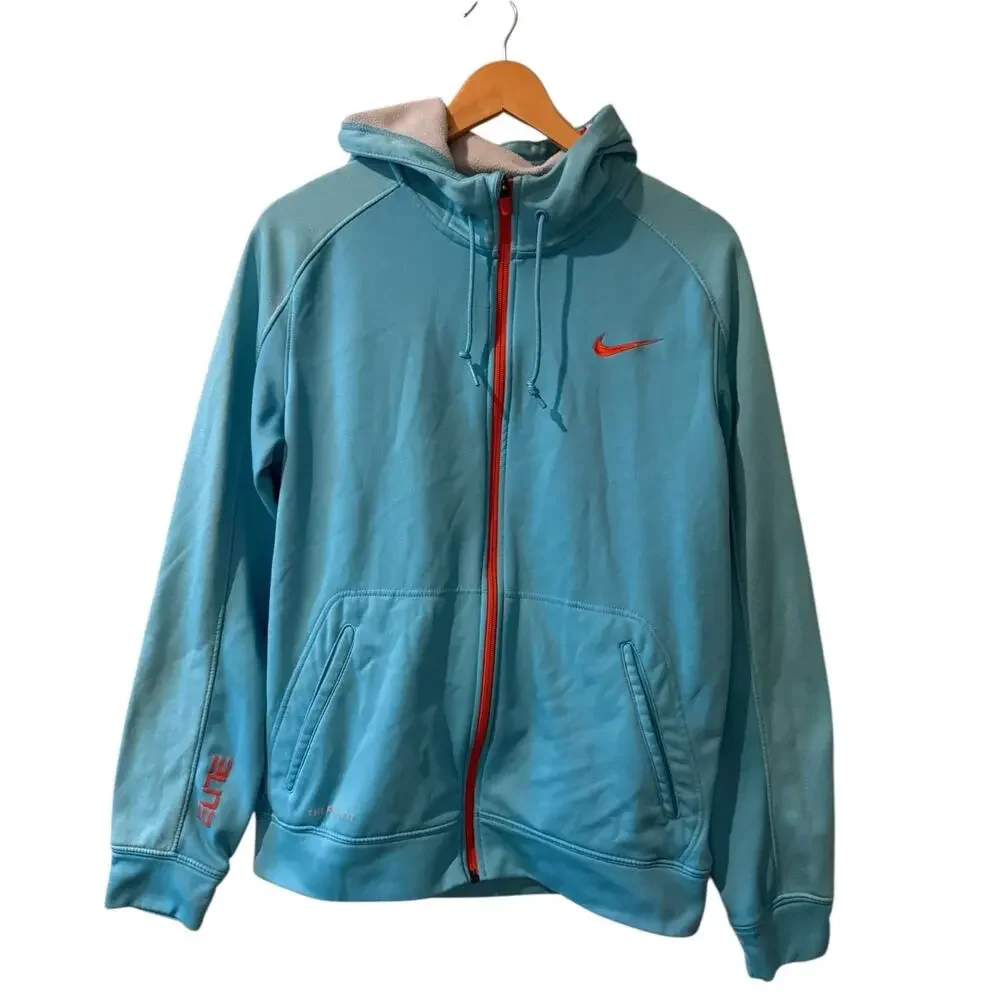 Nike Elite Zippered Hooded Basketball Sweatshirt Light Blue M